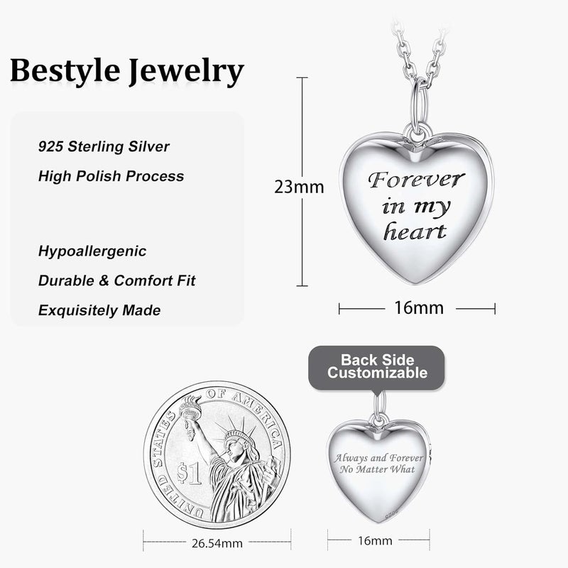 Bestyle Sterling Silver Heart Locket Necklace for Women, Dainty Cute Small Heart Locket Pendant in Gold/Rose Gold/Silver, Love Statement Jewelry Gift for Mother Wife - Image 5